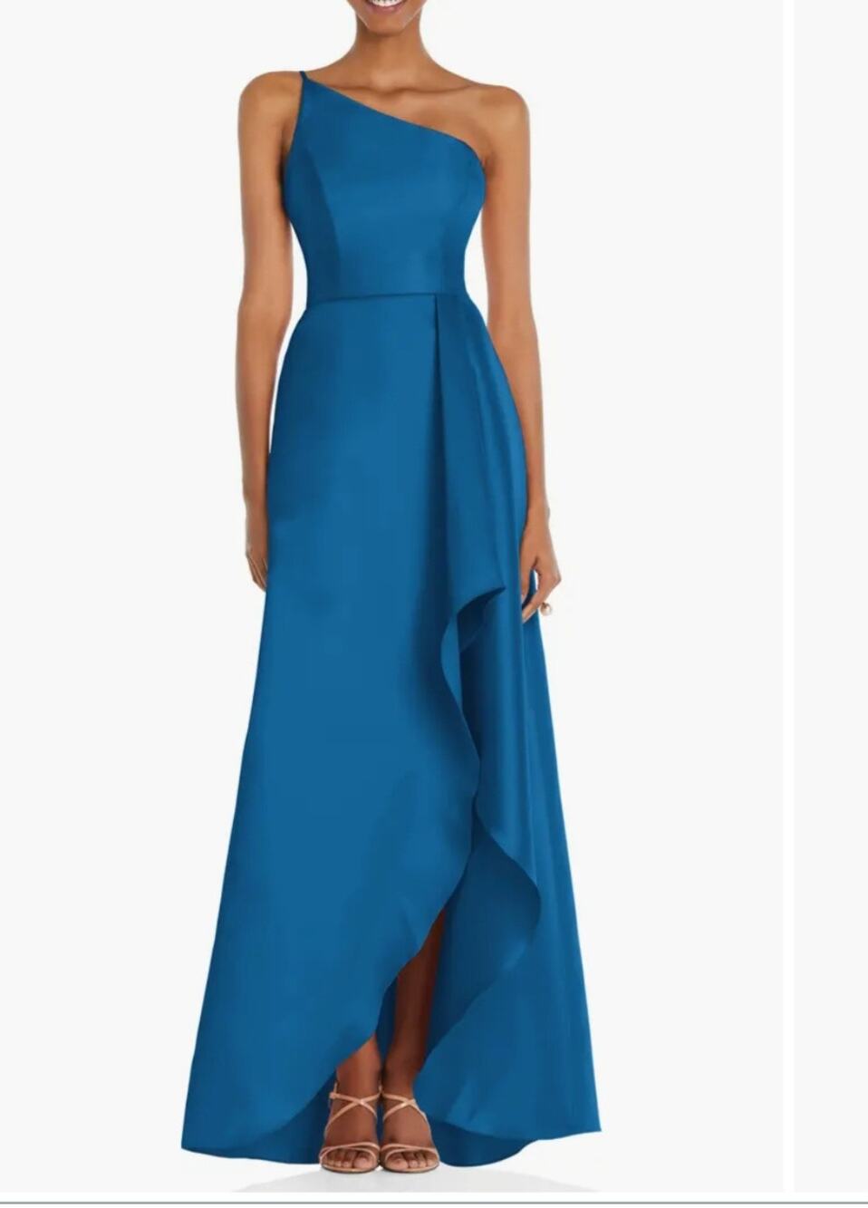 Alfred Sung One Shoulder High Low Satin Gown Classic Blue NWT Size 14 D831 Gown - Picture 1 of 13